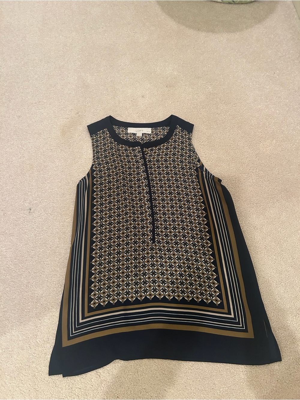 LOFT Navy and Gold Geometric Print Sleeveless Camisole